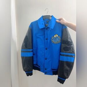 Hugo Boss Men's BOSS x NFL Rams Water-Repellent Bomber Jacket Bright Blue